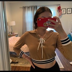 Light brown sportive looking crop sweater !